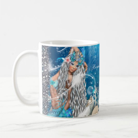 人魚の幻想の金髪の魔法のビーチ コーヒーマグカップ (左)