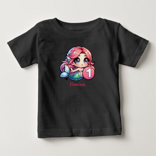 人魚の幼児用バースデーシャツ ベビーTシャツ (正面)