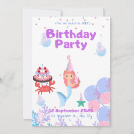 人魚の招待カードのサラの誕生日 招待状