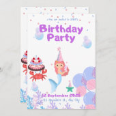 人魚の招待カードのサラの誕生日 招待状 (正面/裏面)