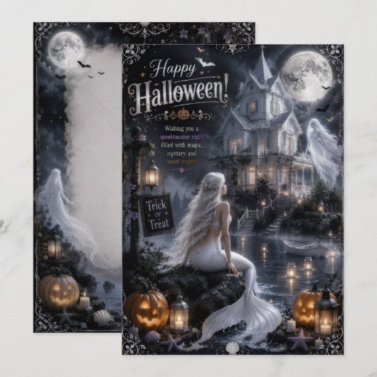 人魚の月光ハロウィンカードの表裏 招待状 (正面/裏面)