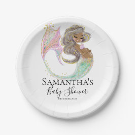人魚の未来ママ赤ちゃんシャワー。海の下。 ペーパープレート