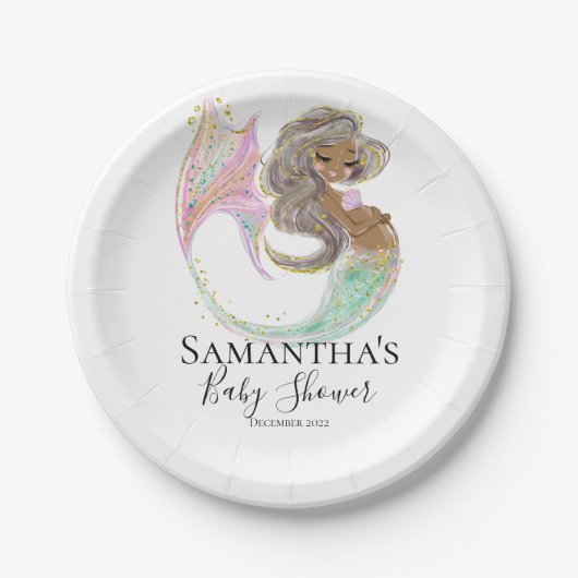 人魚の未来ママ赤ちゃんシャワー。海の下。 ペーパープレート (正面)