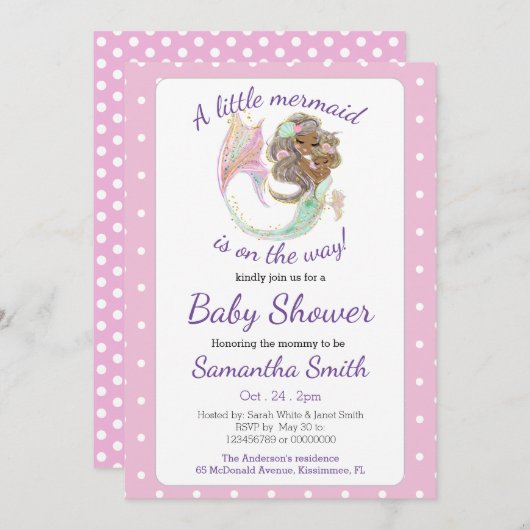 人魚の未来ママ赤ちゃんシャワー。海の下。 招待状 (正面/裏面)