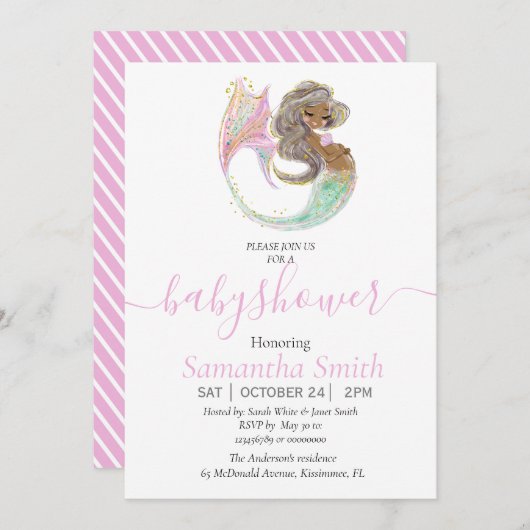 人魚の未来ママ赤ちゃんシャワー。海の下。 案内状 (正面/裏面)