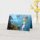 人魚の格好をした有名な人形 カード (黄色い花)