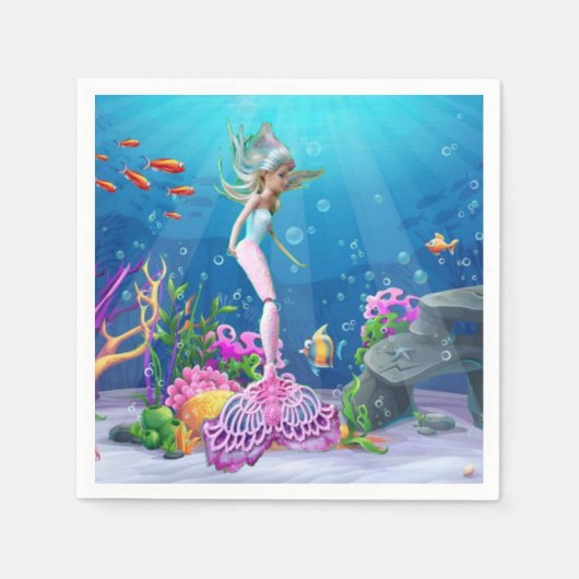 人魚の格好をした有名な人形 スタンダードカクテルナプキン (正面)