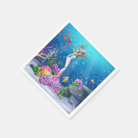 人魚の格好をした有名な人形 スタンダードカクテルナプキン (角)