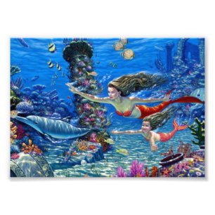 人魚の母とベビー フォトプリント