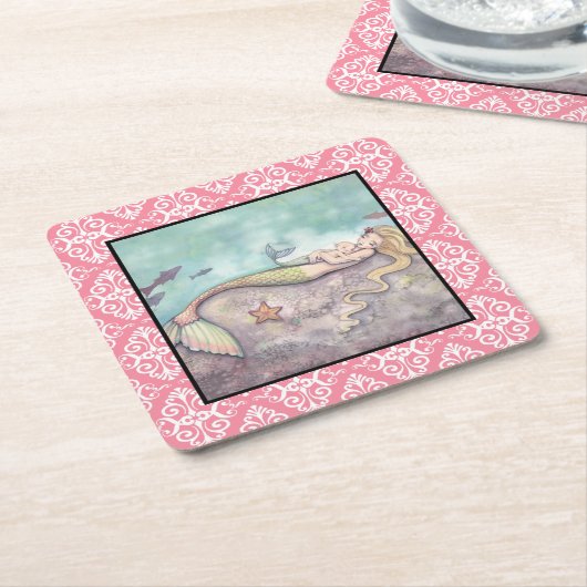 人魚の母と赤ちゃんのベビーシャワーコースター スクエアペーパーコースター (アングル)