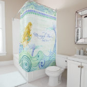 人魚の毛は気にだ!水彩海シーウェーブ シャワーカーテン (インサイチュ)