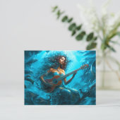 人魚の水中ギター演奏 ファンタジー絵画 ポストカード (スタンド正面)