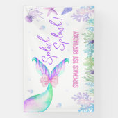 人魚の水彩ガール・ファーストバースデー背景 横断幕 (縦)