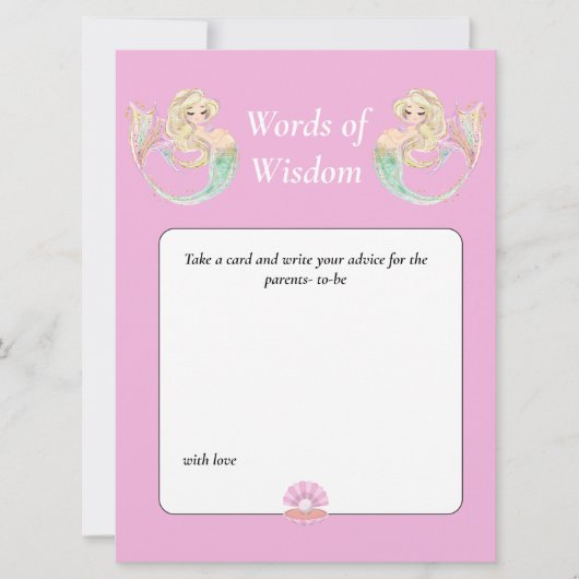 人魚の水彩ベビーシャワー。賢いピンク 招待状 (正面)