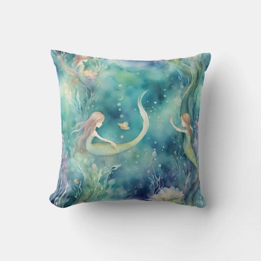 人魚の水彩画 クッション (正面)