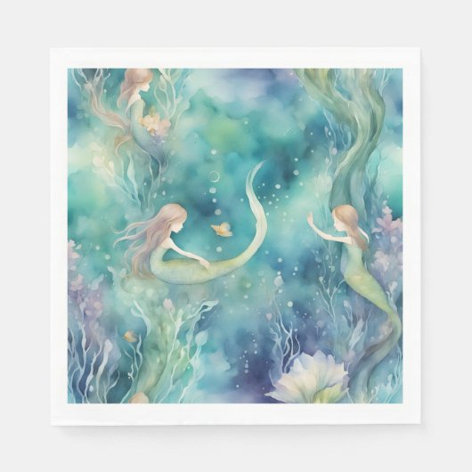 人魚の水彩画  スタンダードランチョンナプキン (正面)