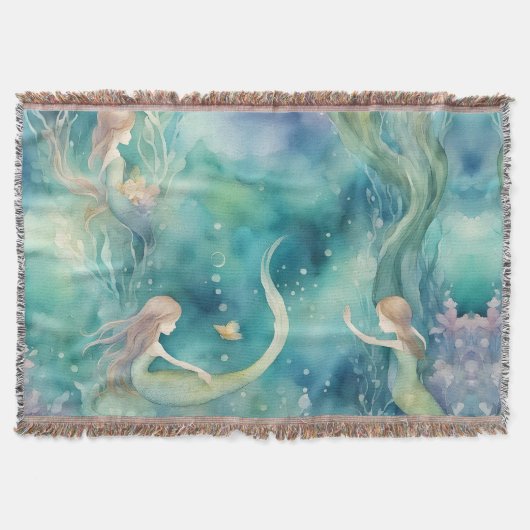 人魚の水彩画  スローブランケット (正面)