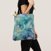人魚の水彩画 トートバッグ (クローズアップ)