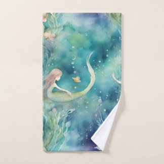 人魚の水彩画 ハンドタオル