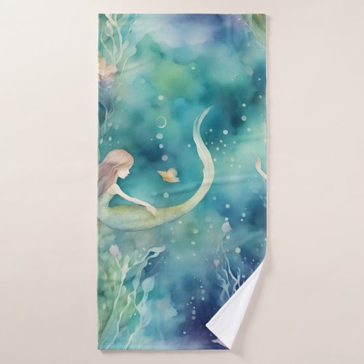 人魚の水彩画 バスタオルセット (バスタオル)