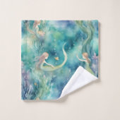 人魚の水彩画 バスタオルセット (ウォッシュタオル)
