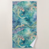 人魚の水彩画  ビーチタオル (正面)