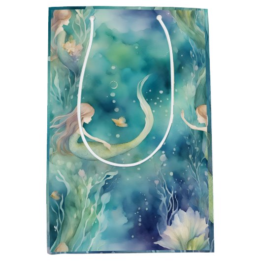 人魚の水彩画  ミディアムペーパーバッグ (正面)