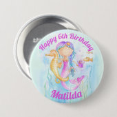 人魚の水彩第6誕生日カスタム 缶バッジ (正面&裏面)
