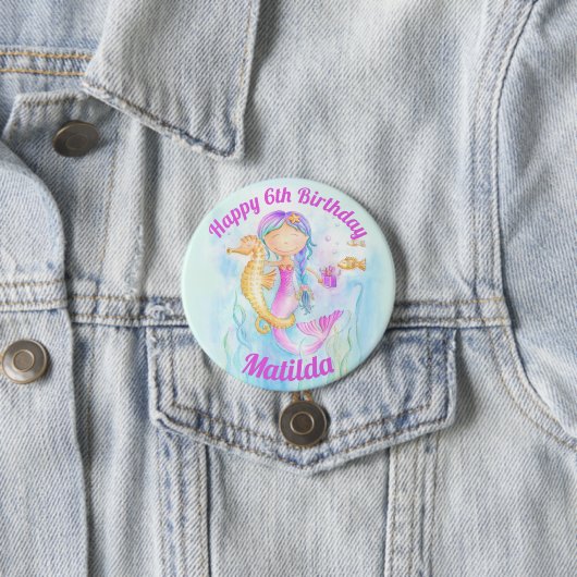人魚の水彩第6誕生日カスタム 缶バッジ (インサイチュ)