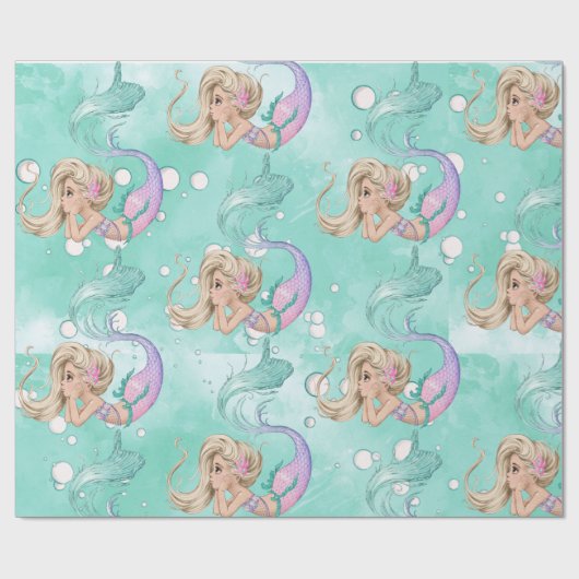 人魚の泡かわいいピンクの青の贈り物 ラッピングペーパー (フラット)