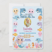 人魚の海の下のパーティーの最初の誕生日の写真 招待状 (正面)