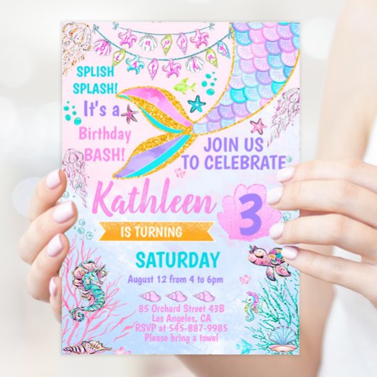 人魚の海の下の誕生日招待状 招待状