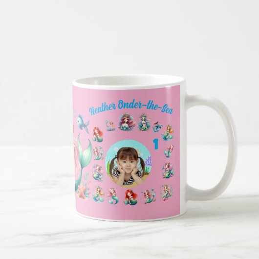 人魚の海の下の1歳の誕生日写真プレゼント コーヒーマグカップ (右)