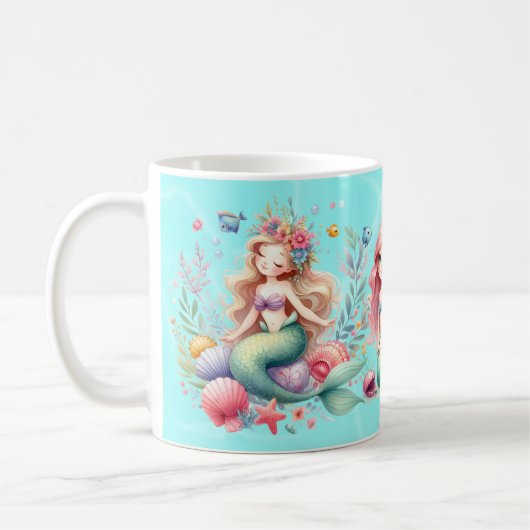 人魚の海の下 1歳の誕生日写真記念品 コーヒーマグカップ (左)