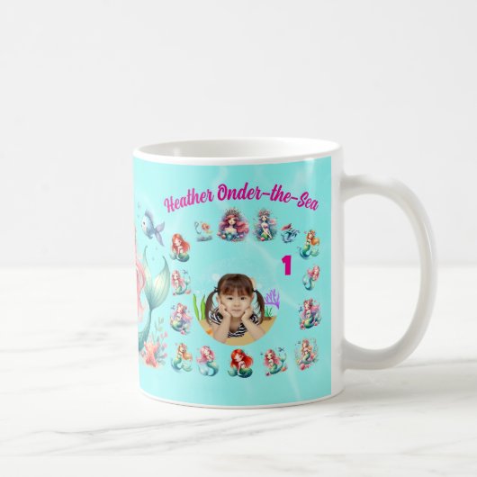 人魚の海の下 1歳の誕生日写真記念品 コーヒーマグカップ (右)