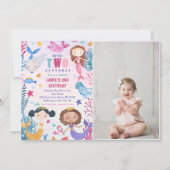 人魚の海の下 2歳の誕生日パーティーの写真 招待状 (正面)