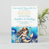 人魚の海の可愛い女の子の誕生日パーティー 招待状 (スタンド正面)