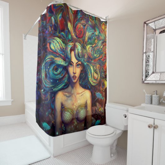人魚の海の女神ニンフ・サイレン水中アート シャワーカーテン (インサイチュ)