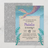 人魚の海の少女 5歳の誕生日パーティー 招待状 (正面/裏面)