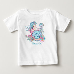 人魚の海の生活 オーダーメイドの年齢の誕生日パーティー ベビーTシャツ