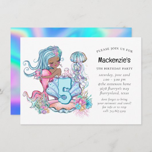 人魚の海の生活 | オーダーメイドの年齢の誕生日パーティー 招待状 (正面/裏面)