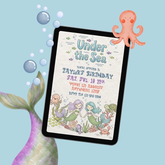 人魚の海の白人の誕生日 招待状