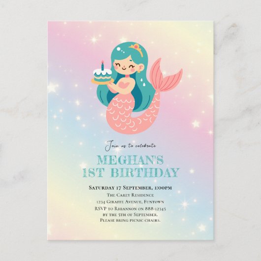 人魚の海の誕生日ポストカード招待状 ポストカード (正面)