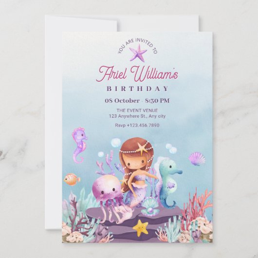人魚の海の誕生日招待状 招待状 (正面)