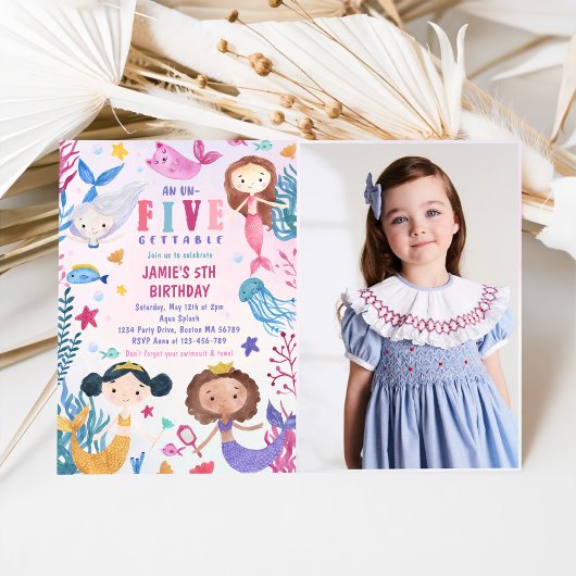 人魚の海の5歳誕生日パーティーの写真 招待状