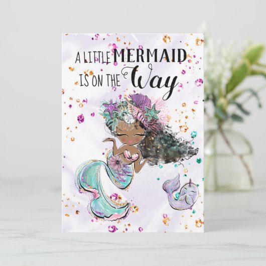 人魚の海ユニコーンベビーガールシャワー招待状 招待状 (スタンド正面)