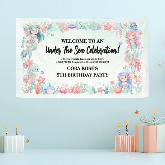 人魚の海底の世界 誕生日パーティー 横断幕