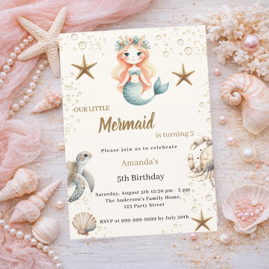 人魚の海底の海洋動物の誕生日 招待状
