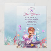 人魚の海底の誕生日パーティー招待状 招待状 (正面/裏面)