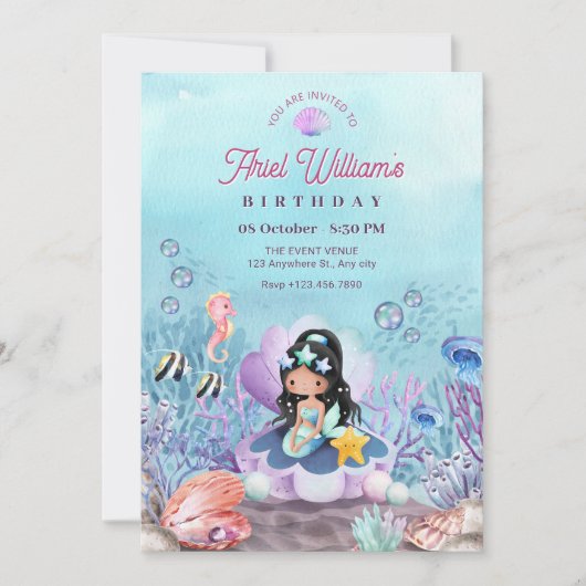 人魚の海底の誕生日 招待状 (正面)